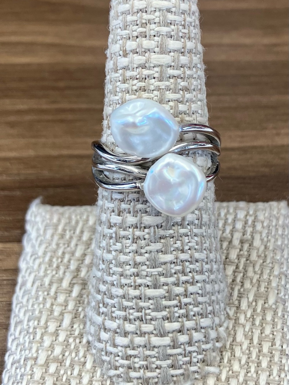 925 Sterling Silver Bypass Keshi Pearl Ring Size 8